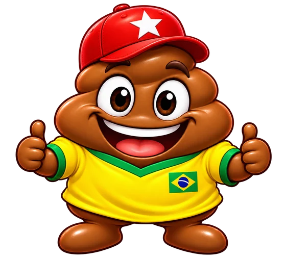 Mascote de camiseta do Brasil e boné vermelho com estrela branca
